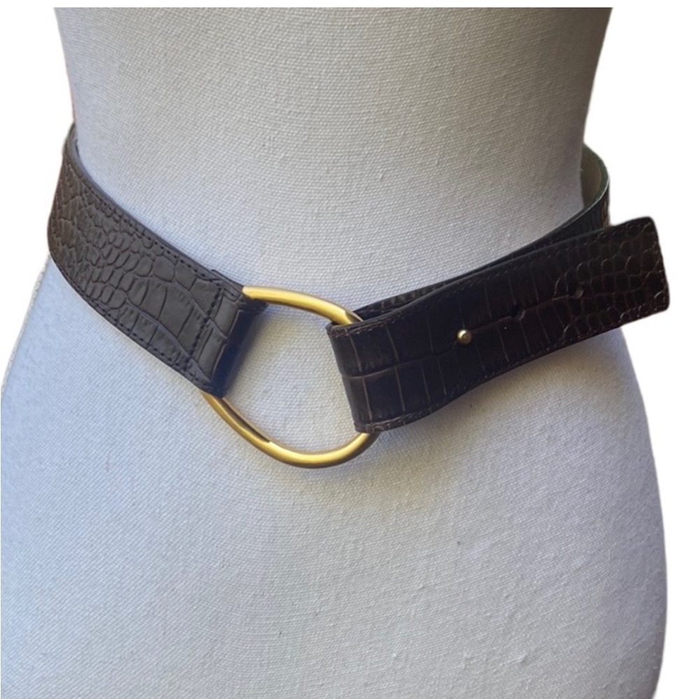 Talbots Chocolate Brown Croc Embossed Genuine Leather Belt NWOT